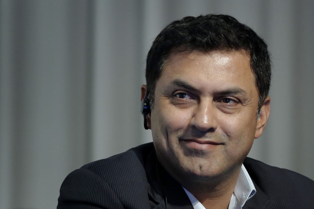 Nikesh Arora, vice chairman of SoftBank Corp., attends a news conference in Tokyo, Japan, on Monday, May 11, 2015. SoftBank posted fourth-quarter profit that beat analyst estimates as gains in revenue from mobile services in Japan offset losses at its U.S. unit Sprint Corp. Photographer: Kiyoshi Ota/Bloomberg *** Local Caption *** Nikesh Arora