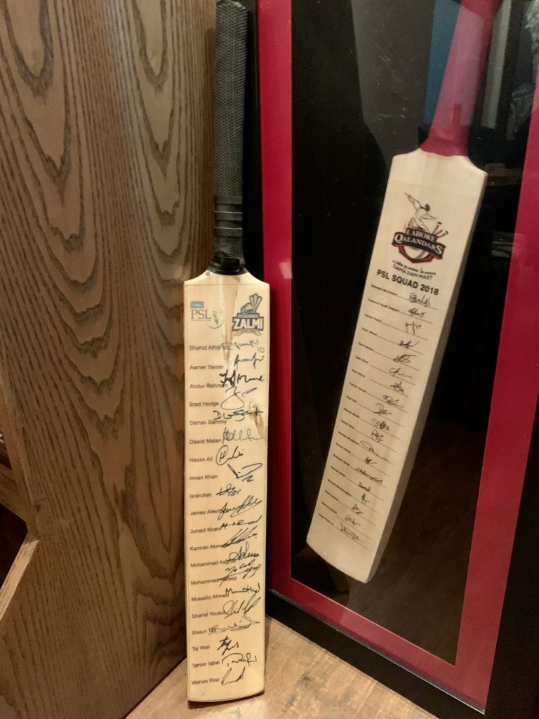 Cricket bats signed by the Zalmi team